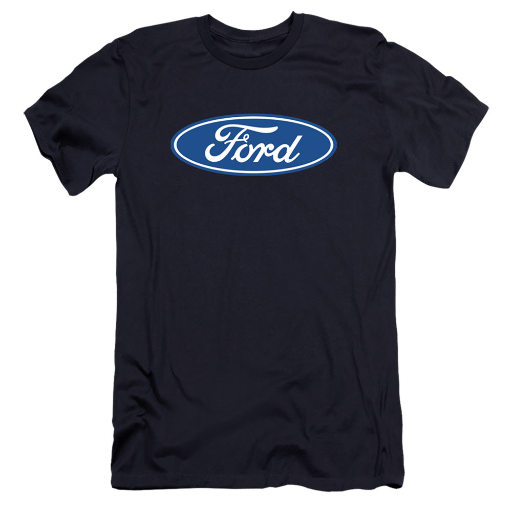 AN OFFCIALLY LICENSED FORD DIMENSIONAL LOGO MEN'S PREMIUM SLIM FIT T-SHIRT NAVY