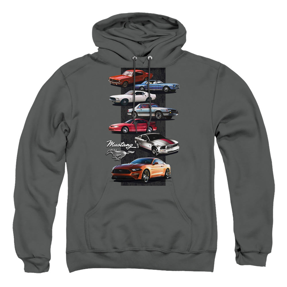 AN OFFCIALLY LICENSED FORD MUSTANG MUSTANG STACK ADULT UNISEX PULLOVER HOODIE CHARCOAL