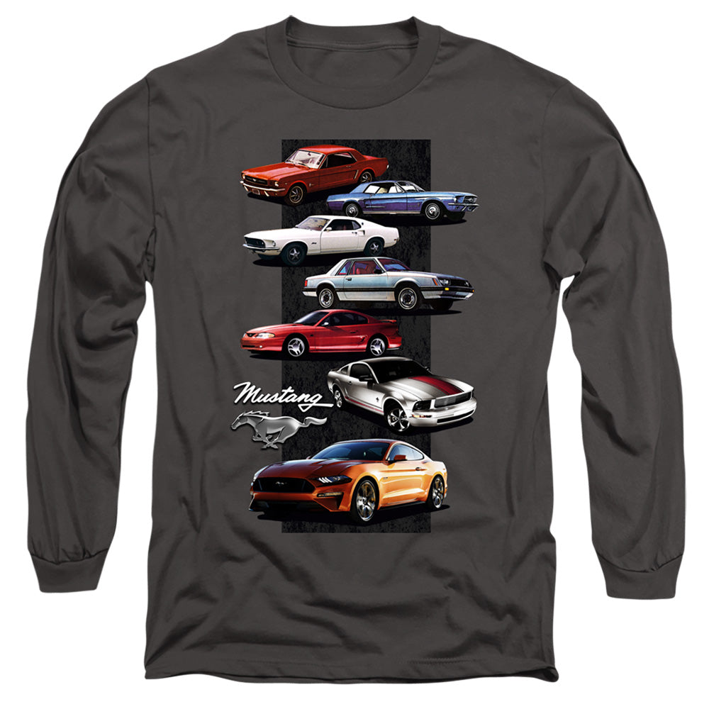 AN OFFCIALLY LICENSED FORD MUSTANG MUSTANG STACK MEN'S LONG SLEEVE T-SHIRT CHARCOAL