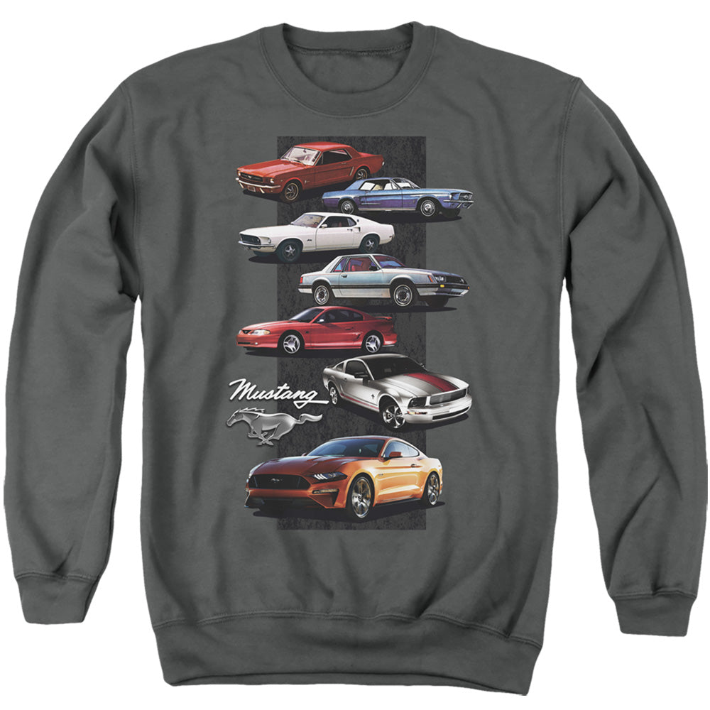 AN OFFCIALLY LICENSED FORD MUSTANG MUSTANG STACK ADULT UNISEX CREWNECK SWEATSHIRT CHARCOAL