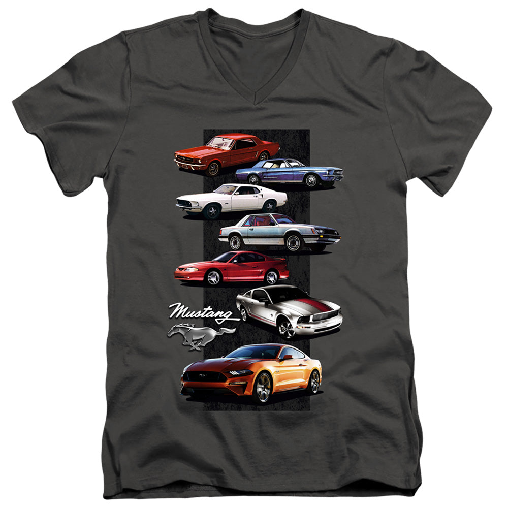 AN OFFCIALLY LICENSED FORD MUSTANG MUSTANG STACK MEN'S V-NECK T-SHIRT CHARCOAL