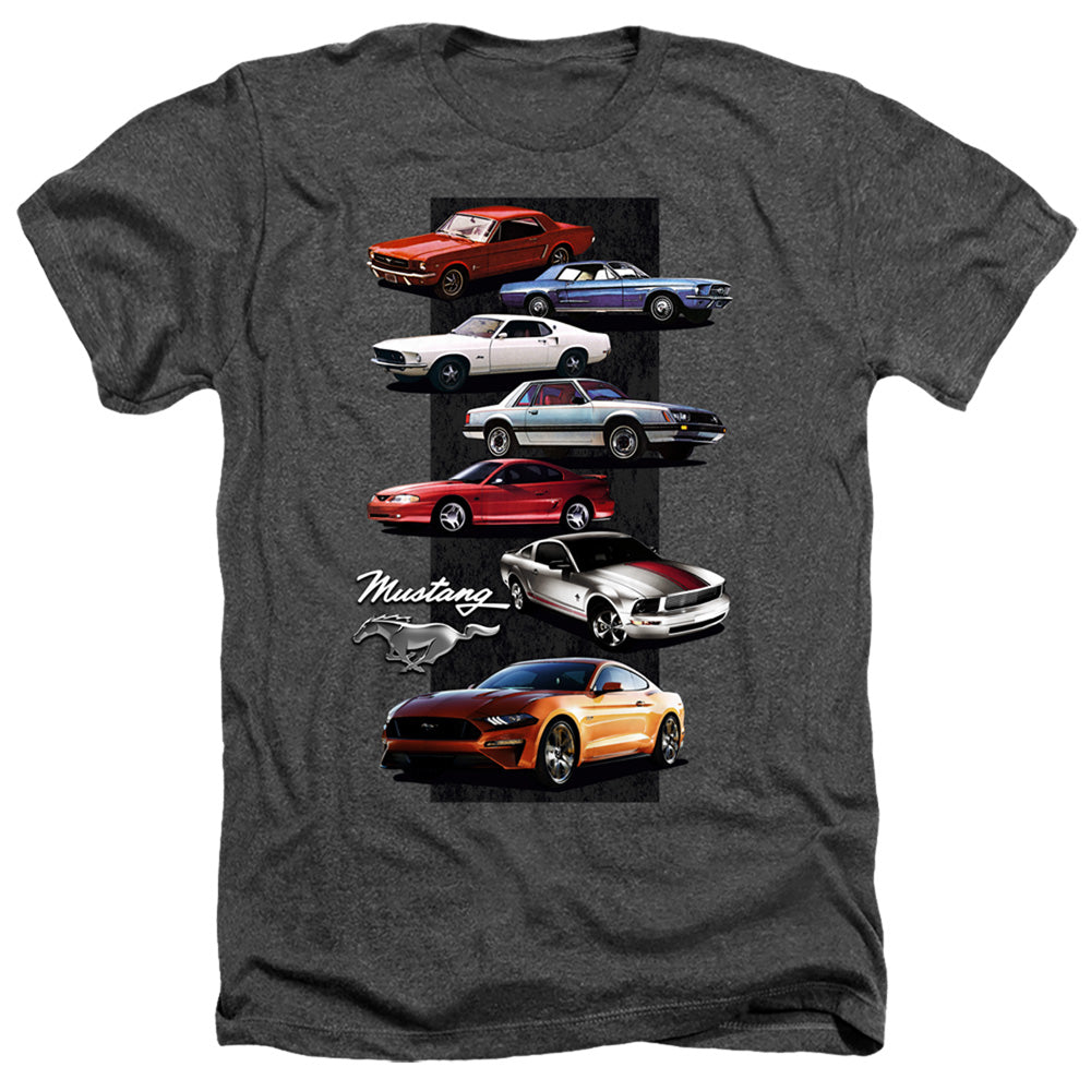 AN OFFCIALLY LICENSED FORD MUSTANG MUSTANG STACK MEN'S HEATHER T-SHIRT CHARCOAL