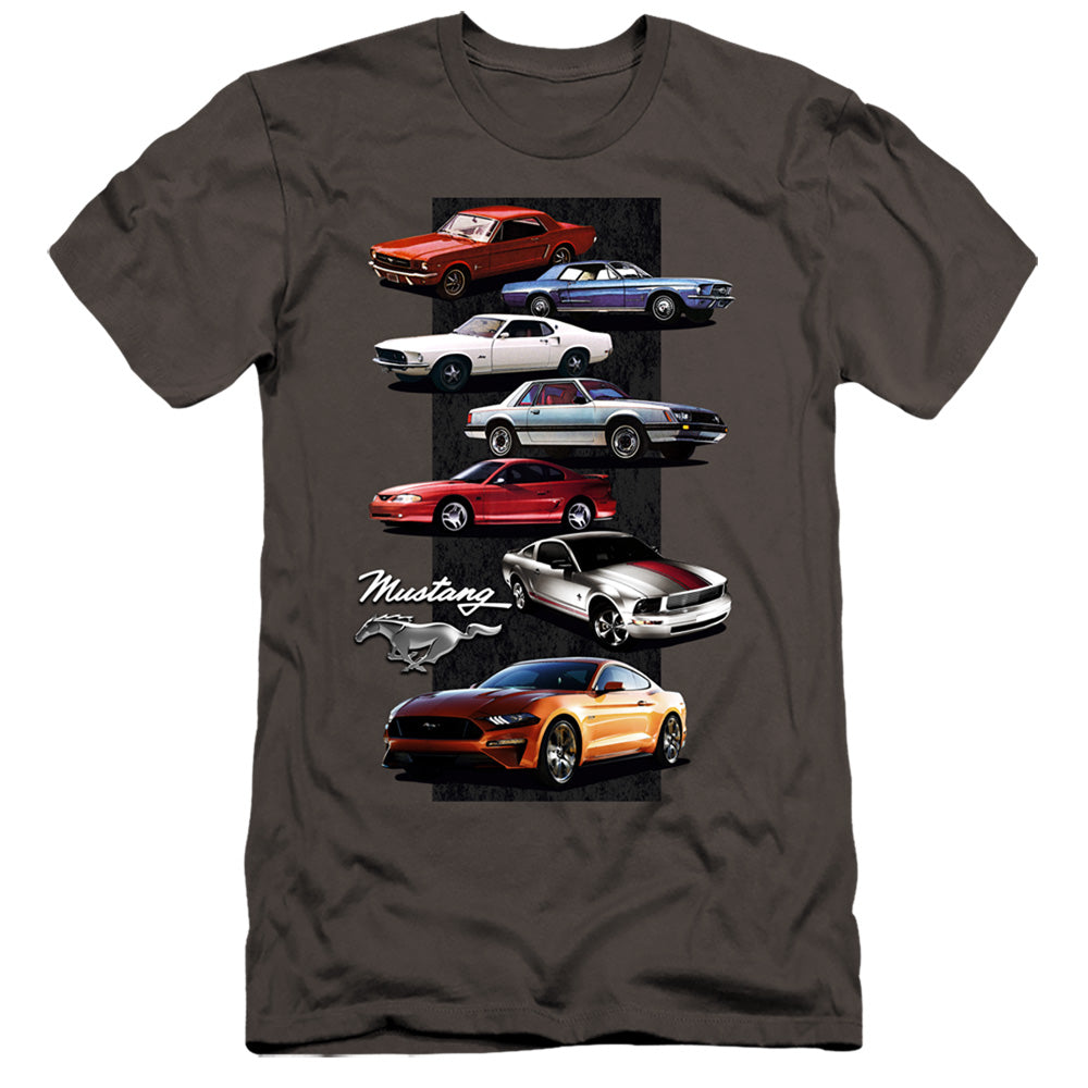 AN OFFCIALLY LICENSED FORD MUSTANG MUSTANG STACK MEN'S PREMIUM SLIM FIT T-SHIRT CHARCOAL
