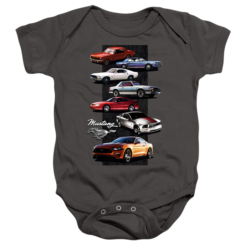 AN OFFCIALLY LICENSED FORD MUSTANG MUSTANG STACK BABY BODYSUIT CHARCOAL