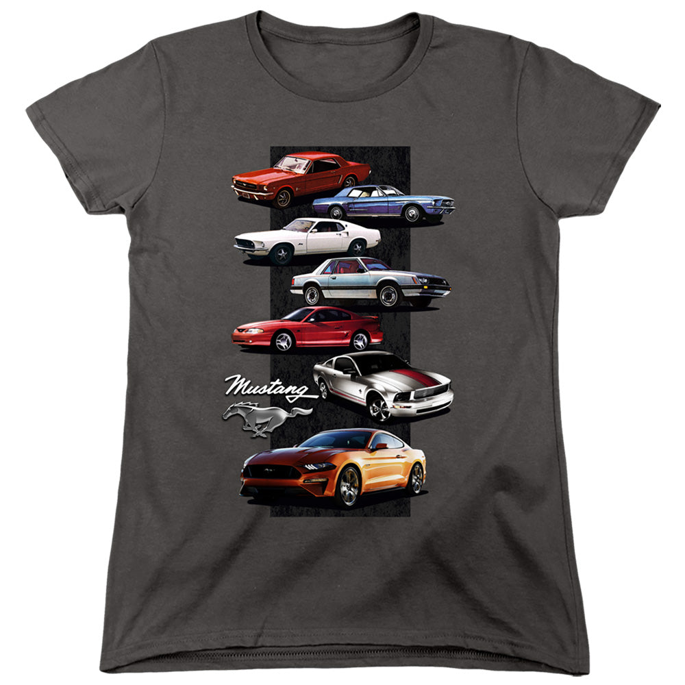 AN OFFCIALLY LICENSED FORD MUSTANG MUSTANG STACK WOMEN'S REGULAR FIT T-SHIRT CHARCOAL