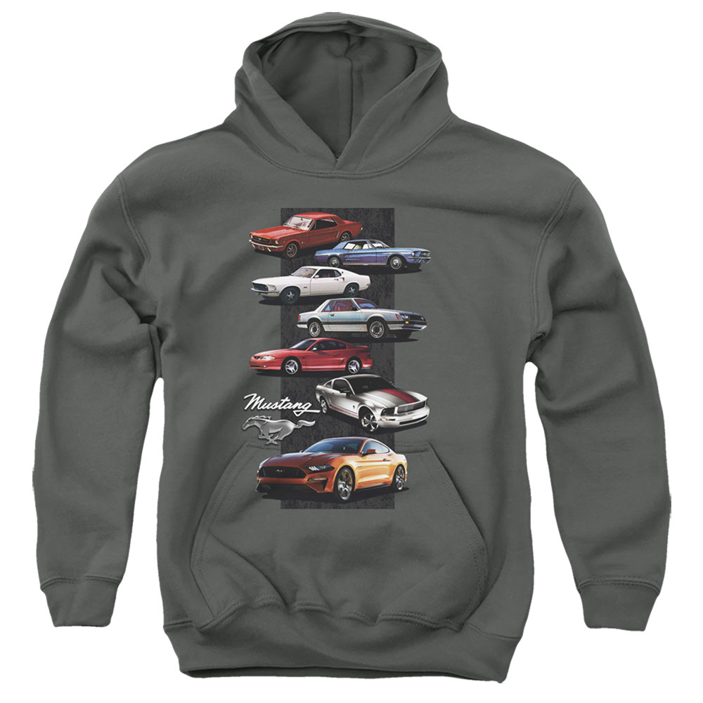 AN OFFCIALLY LICENSED FORD MUSTANG MUSTANG STACK YOUTH HOODIE CHARCOAL