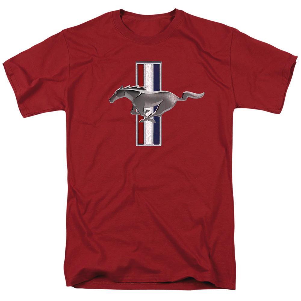 AN OFFCIALLY LICENSED FORD MUSTANG VINTAGE STRIPES MEN'S REGULAR FIT T-SHIRT CARDINAL