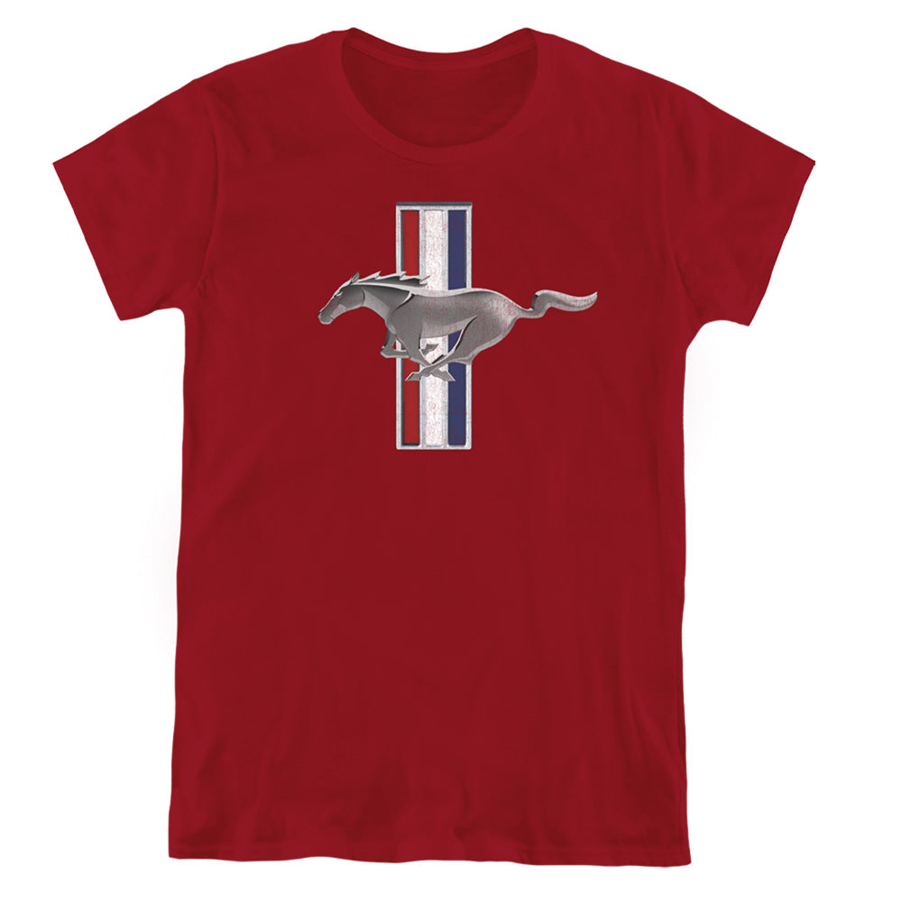 AN OFFCIALLY LICENSED FORD MUSTANG VINTAGE STRIPES WOMEN'S REGULAR FIT T-SHIRT BLACK