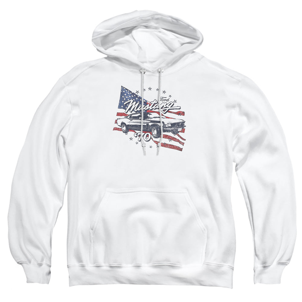 AN OFFCIALLY LICENSED FORD MUSTANG 70 MUSTANG ADULT UNISEX PULLOVER HOODIE WHITE