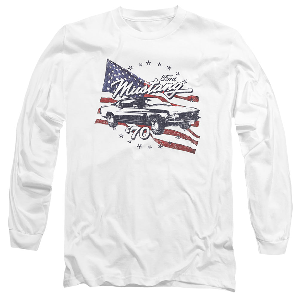 AN OFFCIALLY LICENSED FORD MUSTANG 70 MUSTANG MEN'S LONG SLEEVE T-SHIRT WHITE