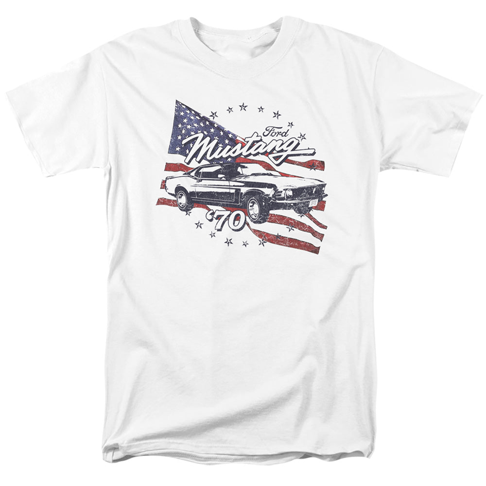 AN OFFCIALLY LICENSED FORD MUSTANG 70 MUSTANG MEN'S REGULAR FIT T-SHIRT WHITE