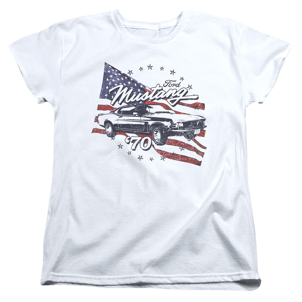 AN OFFCIALLY LICENSED FORD MUSTANG 70 MUSTANG WOMEN'S REGULAR FIT T-SHIRT WHITE