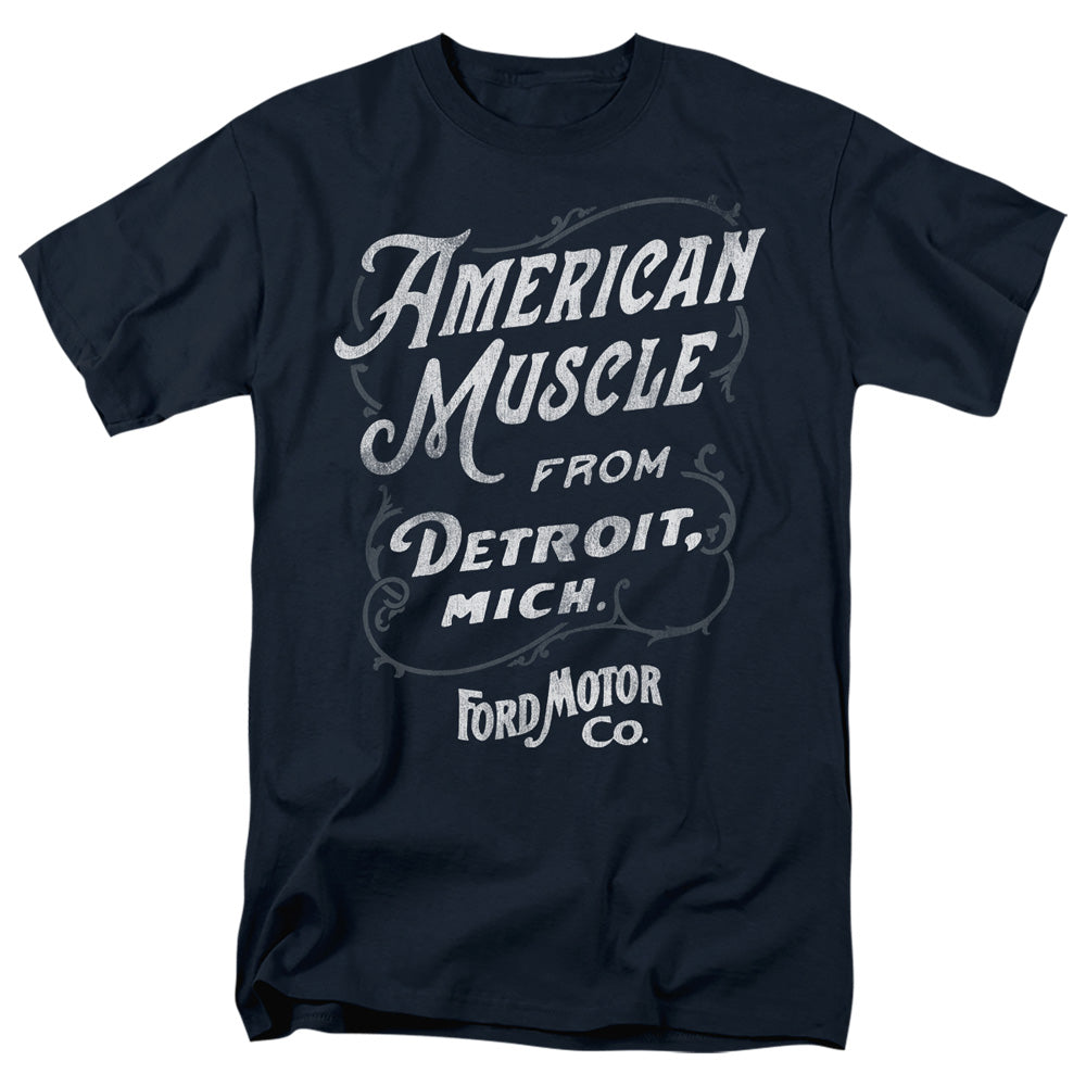 AN OFFCIALLY LICENSED FORD AMERICAN MUSCLE CLASSIC SCRIPT MEN'S REGULAR FIT T-SHIRT NAVY