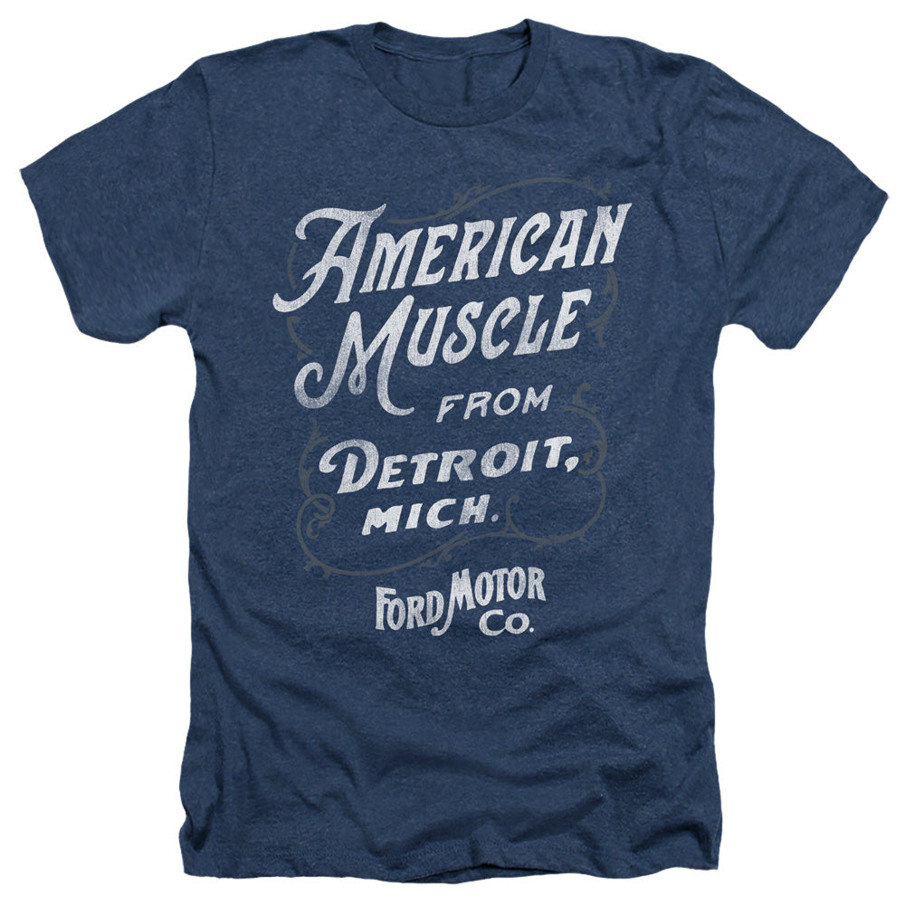AN OFFCIALLY LICENSED FORD AMERICAN MUSCLE CLASSIC SCRIPT MEN'S HEATHER T-SHIRT NAVY