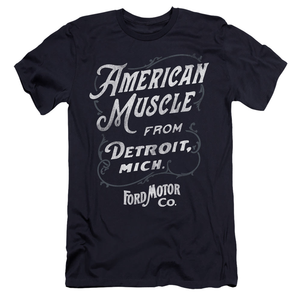 AN OFFCIALLY LICENSED FORD AMERICAN MUSCLE CLASSIC SCRIPT MEN'S PREMIUM SLIM FIT T-SHIRT NAVY