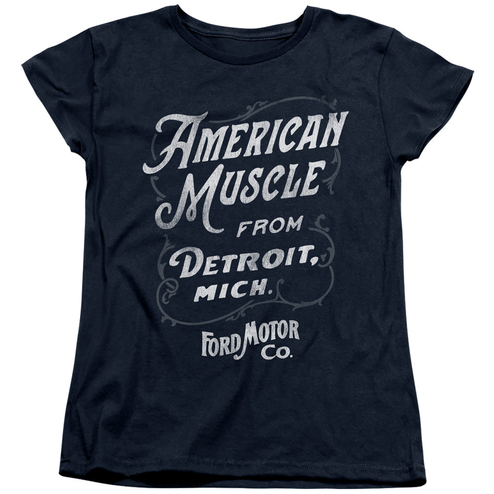 AN OFFCIALLY LICENSED FORD AMERICAN MUSCLE CLASSIC SCRIPT WOMEN'S REGULAR FIT T-SHIRT NAVY