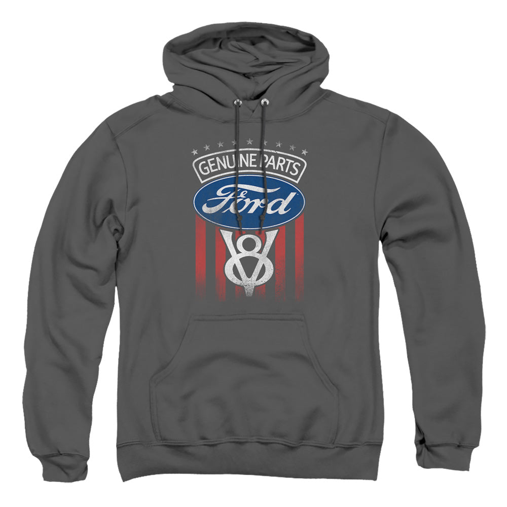 AN OFFCIALLY LICENSED FORD GENUINE PARTS FLAG ADULT UNISEX PULLOVER HOODIE CHARCOAL
