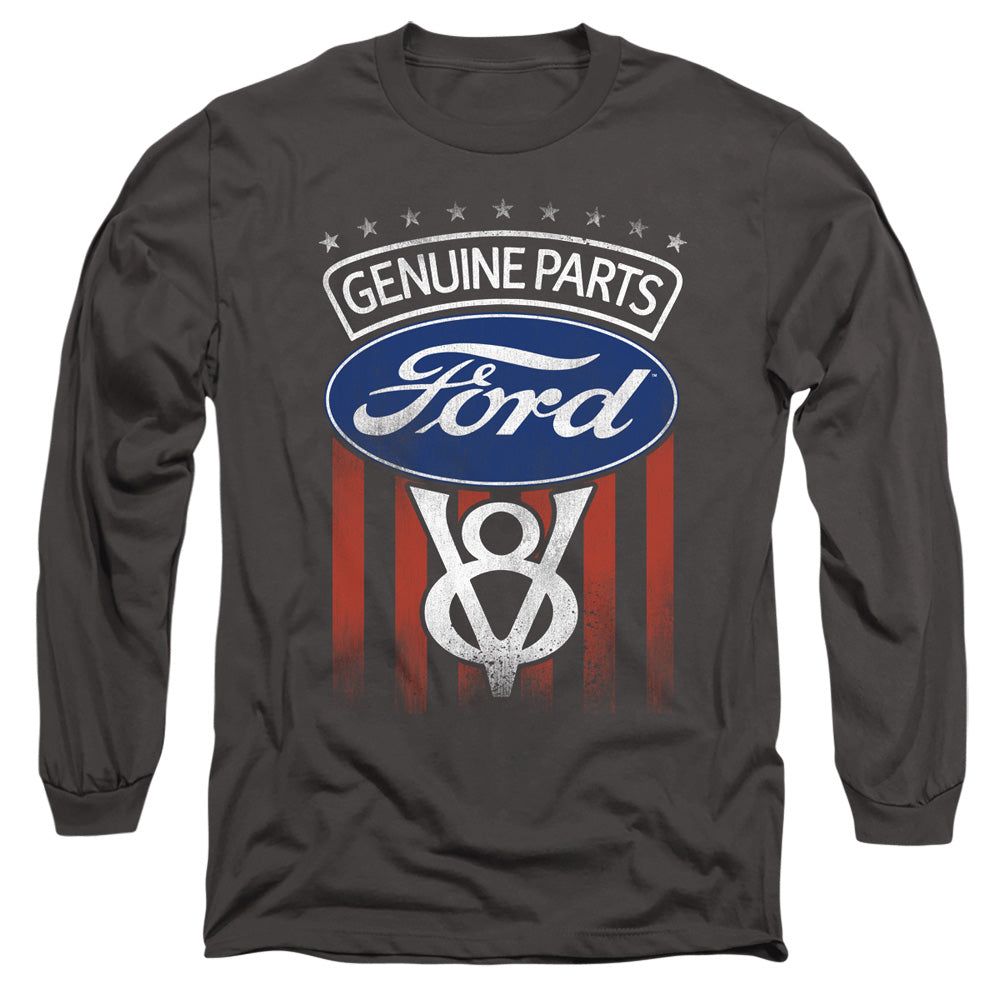 AN OFFCIALLY LICENSED FORD GENUINE PARTS FLAG MEN'S LONG SLEEVE T-SHIRT CHARCOAL