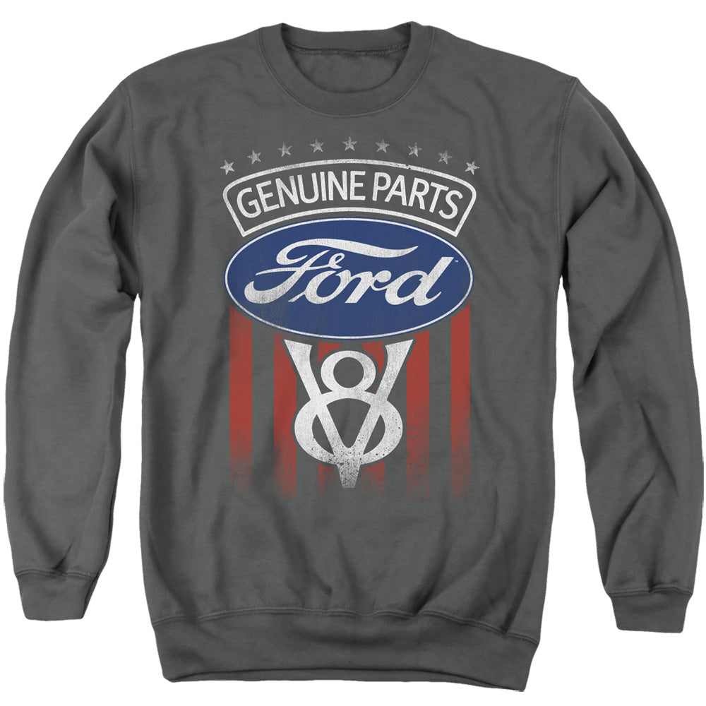 AN OFFCIALLY LICENSED FORD GENUINE PARTS FLAG ADULT UNISEX CREWNECK SWEATSHIRT CHARCOAL