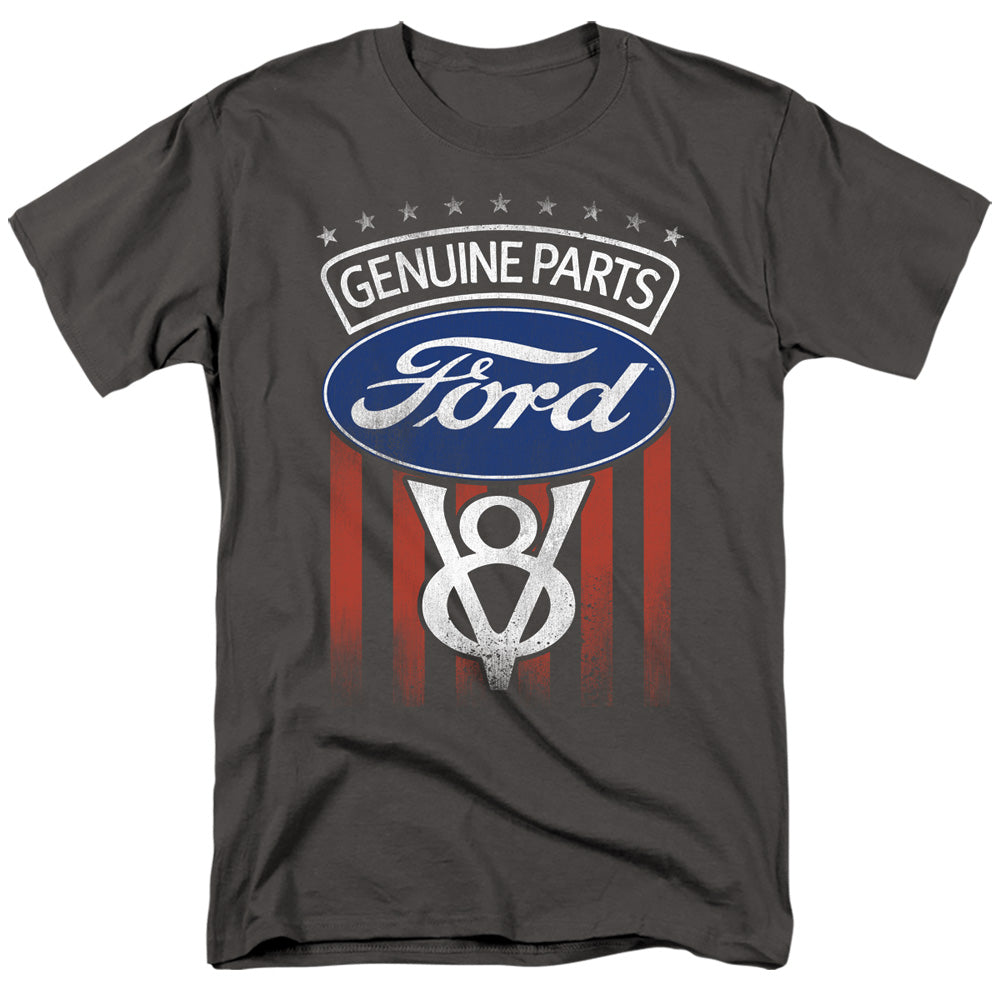 AN OFFCIALLY LICENSED FORD GENUINE PARTS FLAG MEN'S REGULAR FIT T-SHIRT CHARCOAL