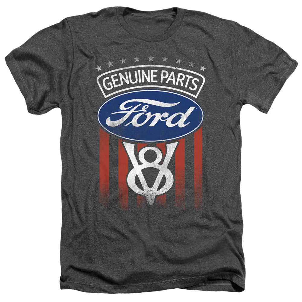 AN OFFCIALLY LICENSED FORD GENUINE PARTS FLAG MEN'S HEATHER T-SHIRT CHARCOAL