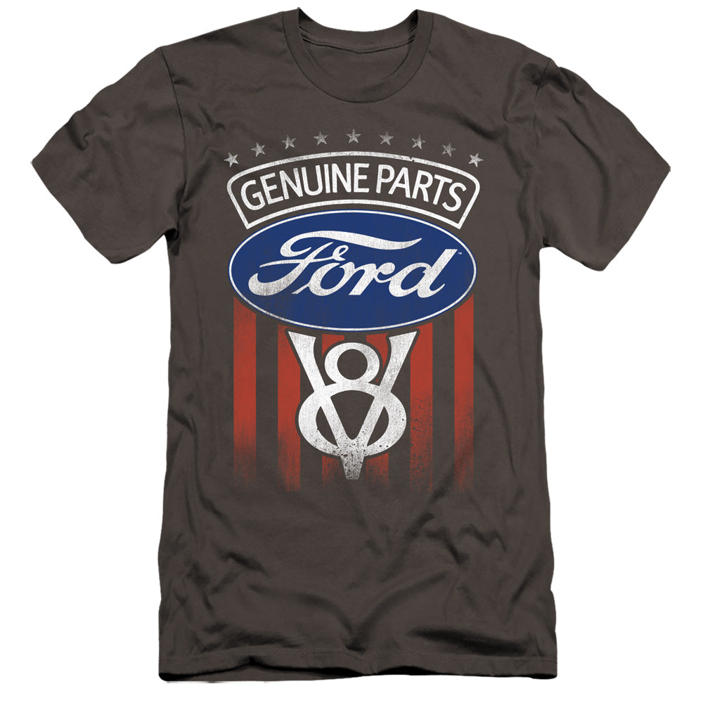 AN OFFCIALLY LICENSED FORD GENUINE PARTS FLAG MEN'S PREMIUM SLIM FIT T-SHIRT CHARCOAL