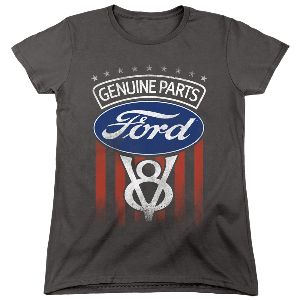 AN OFFCIALLY LICENSED FORD GENUINE PARTS FLAG WOMEN'S REGULAR FIT T-SHIRT CHARCOAL