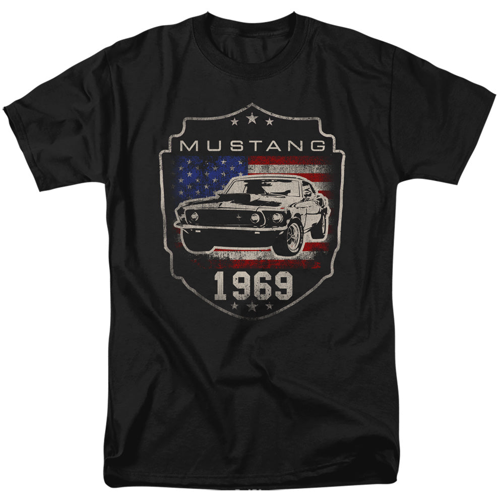 AN OFFCIALLY LICENSED FORD MUSTANG 1969 FLAG MEN'S REGULAR FIT T-SHIRT BLACK