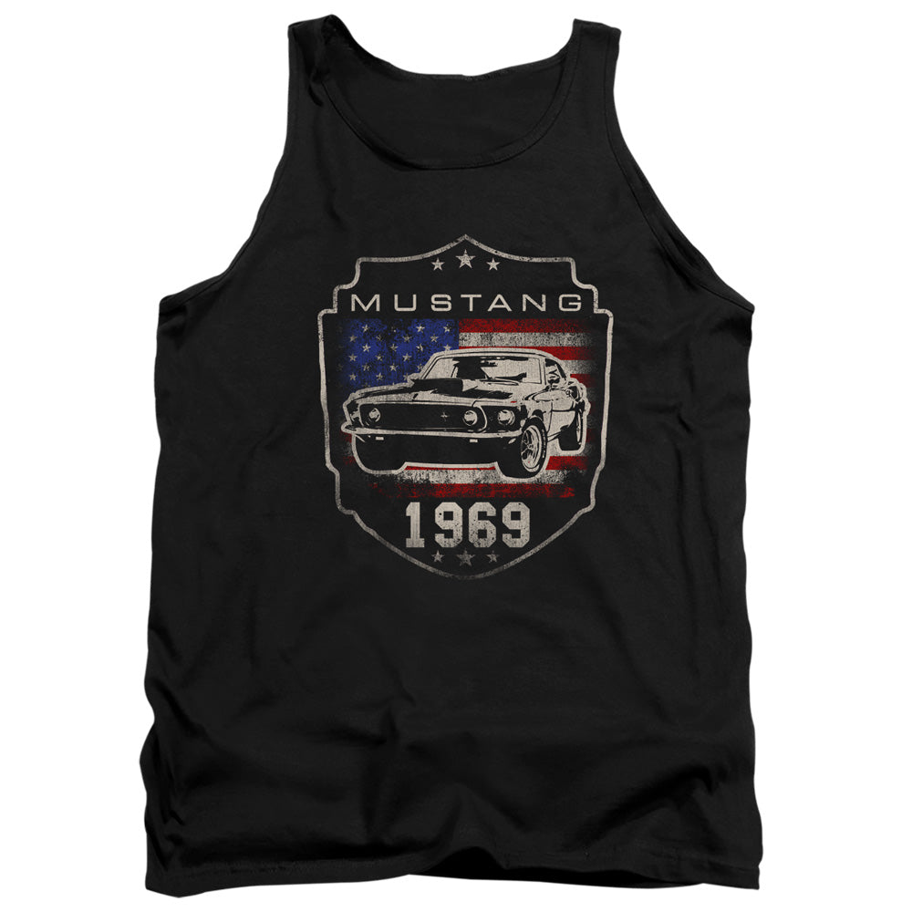 AN OFFCIALLY LICENSED FORD MUSTANG 1969 FLAG ADULT UNISEX TANK TOP BLACK