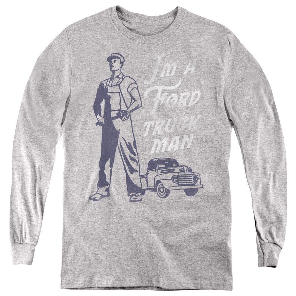 AN OFFCIALLY LICENSED FORD FORD TRUCK MAN CLASSIC YOUTH LONG SLEEVE T-SHIRT ATHLETIC HEATHER