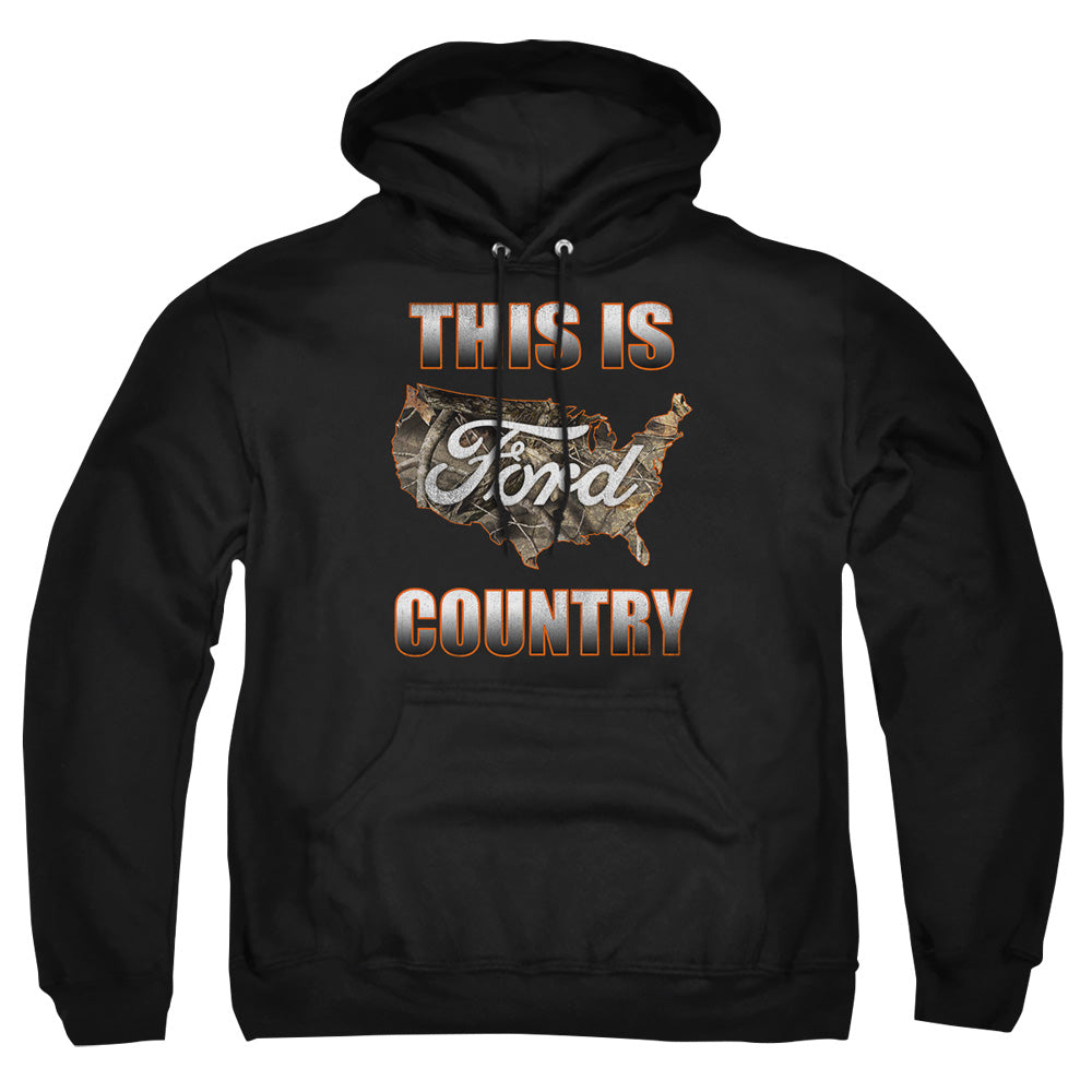 AN OFFCIALLY LICENSED FORD GO FURTHER ORANGE CAMO ADULT UNISEX PULLOVER HOODIE BLACK