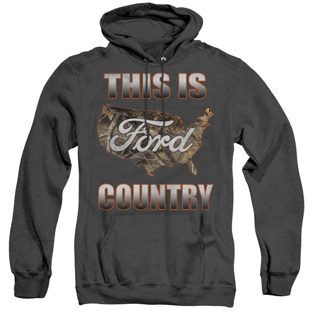 AN OFFCIALLY LICENSED FORD GO FURTHER ORANGE CAMO ADULT UNISEX HEATHER PULLOVER HOODIE BLACK