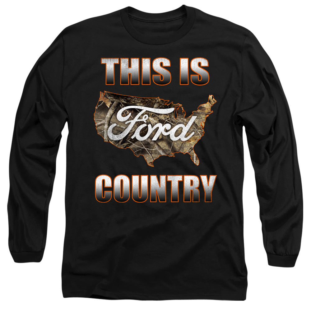 AN OFFCIALLY LICENSED FORD GO FURTHER ORANGE CAMO MEN'S LONG SLEEVE T-SHIRT BLACK