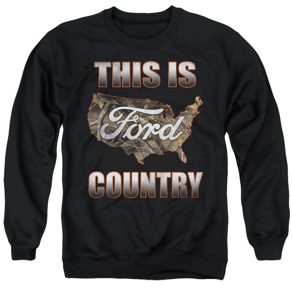 AN OFFCIALLY LICENSED FORD GO FURTHER ORANGE CAMO ADULT UNISEX CREWNECK SWEATSHIRT BLACK