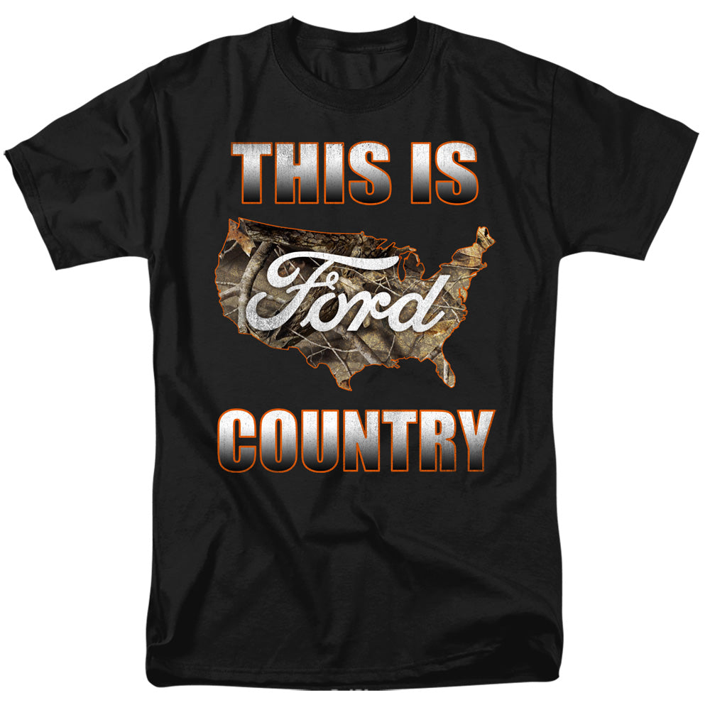 AN OFFCIALLY LICENSED FORD GO FURTHER ORANGE CAMO MEN'S REGULAR FIT T-SHIRT BLACK