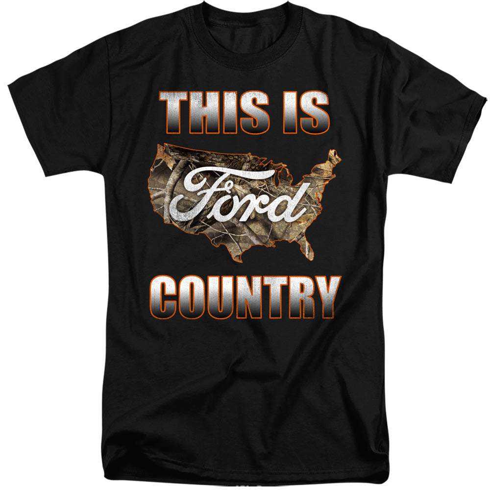 AN OFFCIALLY LICENSED FORD GO FURTHER ORANGE CAMO MEN'S TALL FIT T-SHIRT BLACK