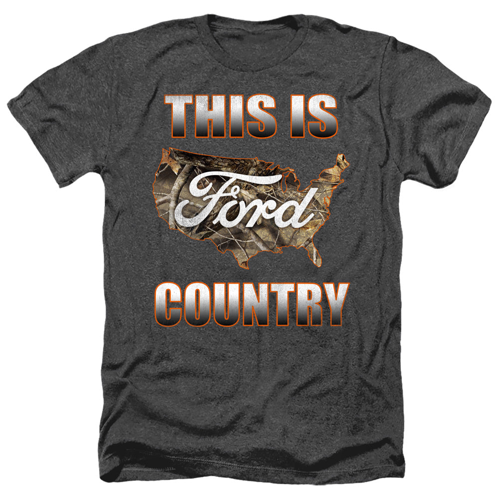 AN OFFCIALLY LICENSED FORD GO FURTHER ORANGE CAMO MEN'S HEATHER T-SHIRT CHARCOAL