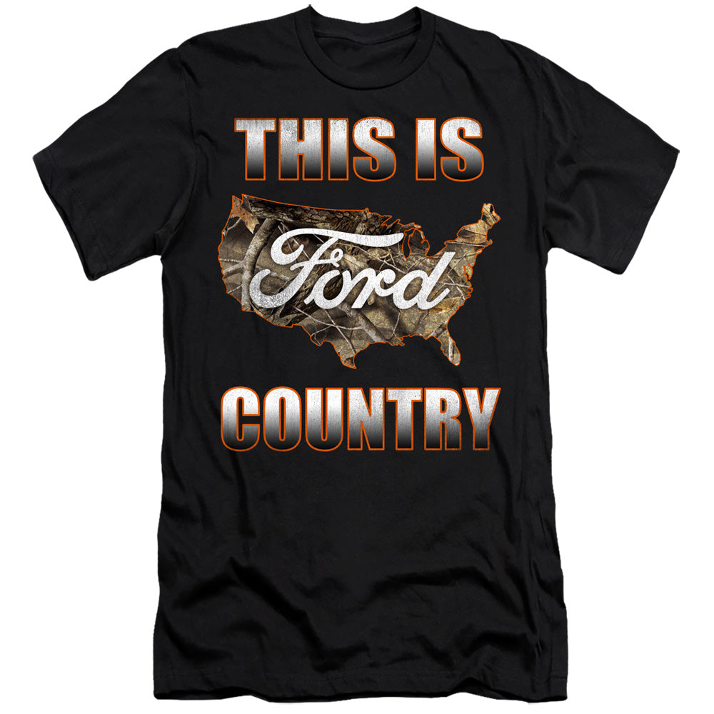 AN OFFCIALLY LICENSED FORD GO FURTHER ORANGE CAMO MEN'S PREMIUM SLIM FIT T-SHIRT BLACK