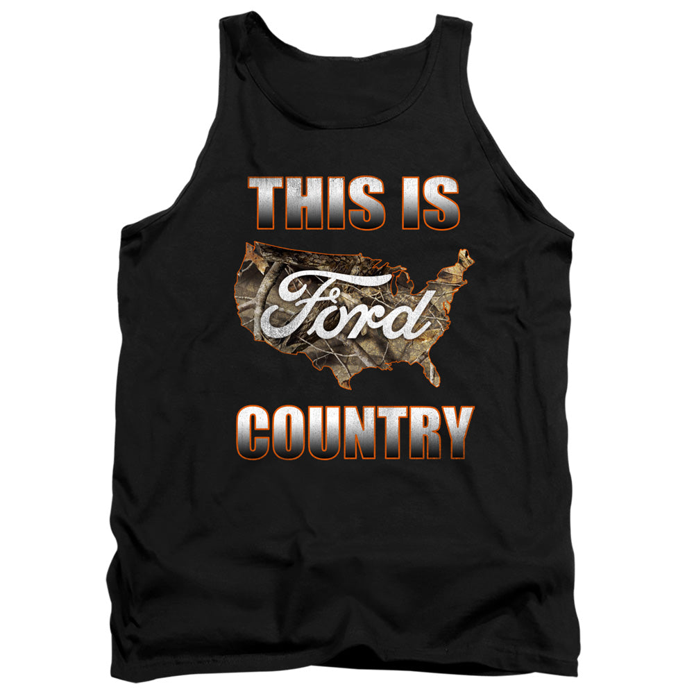 AN OFFCIALLY LICENSED FORD GO FURTHER ORANGE CAMO ADULT UNISEX TANK TOP BLACK
