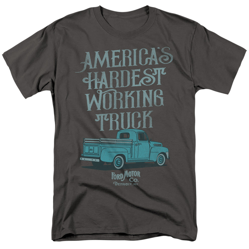AN OFFCIALLY LICENSED FORD VINTAGE AMERICA'S HARDEST WORKING TRUCK MEN'S REGULAR FIT T-SHIRT CHARCOAL