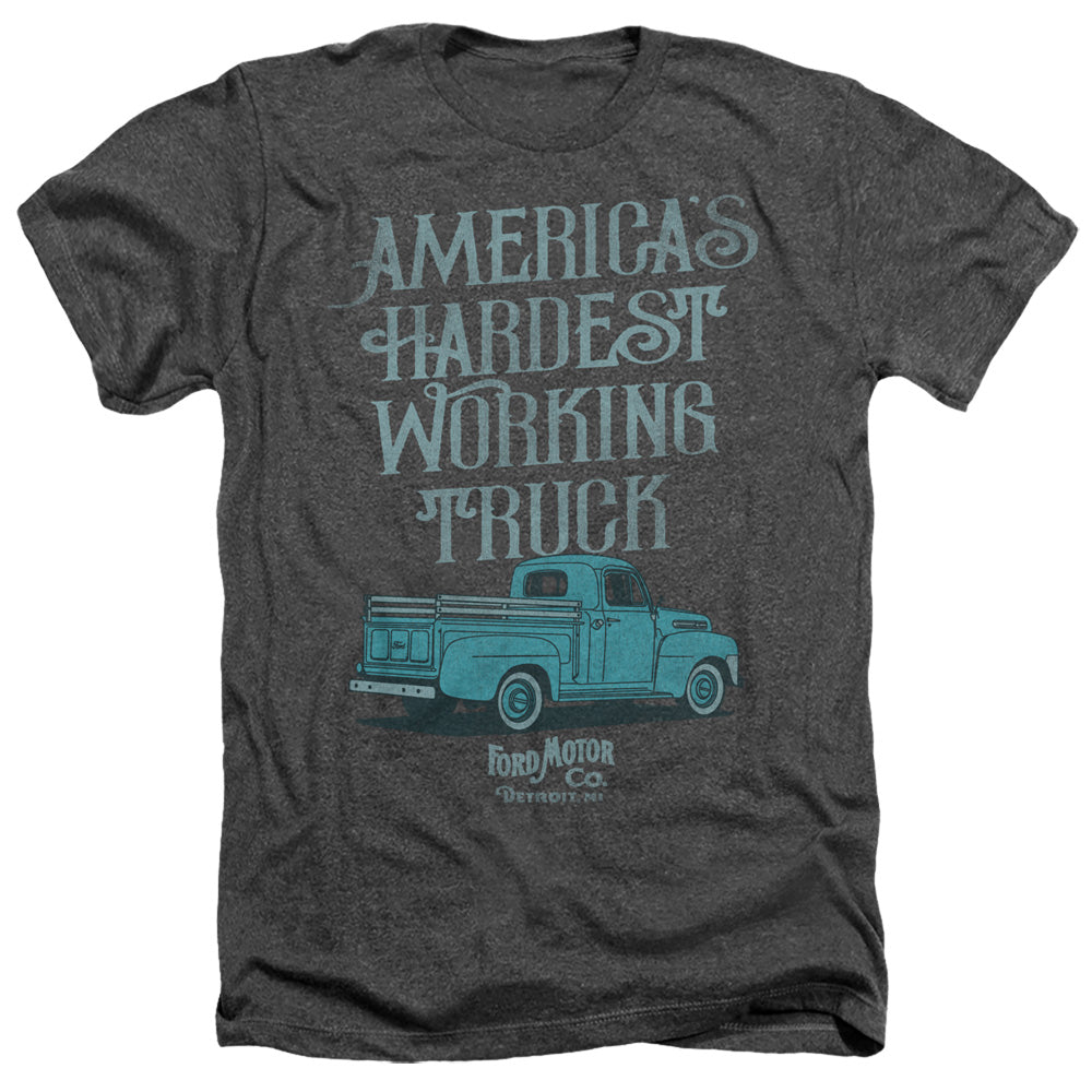 AN OFFCIALLY LICENSED FORD VINTAGE AMERICA'S HARDEST WORKING TRUCK MEN'S HEATHER T-SHIRT CHARCOAL