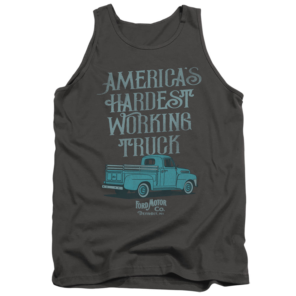 AN OFFCIALLY LICENSED FORD VINTAGE AMERICA'S HARDEST WORKING TRUCK ADULT UNISEX TANK TOP CHARCOAL