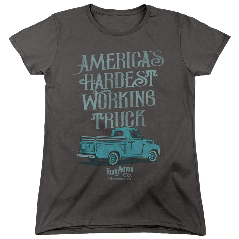 AN OFFCIALLY LICENSED FORD VINTAGE AMERICA'S HARDEST WORKING TRUCK WOMEN'S REGULAR FIT T-SHIRT CHARCOAL
