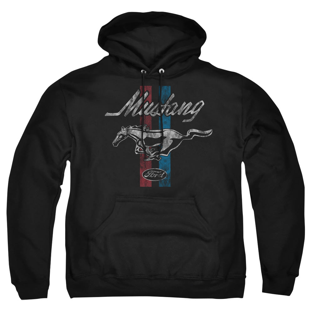 AN OFFCIALLY LICENSED FORD MUSTANG MUSTANG STRIPES ADULT UNISEX PULLOVER HOODIE BLACK