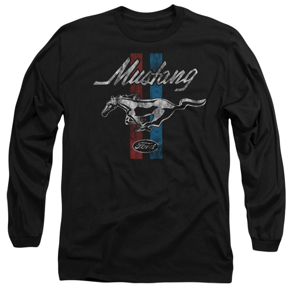 AN OFFCIALLY LICENSED FORD MUSTANG MUSTANG STRIPES MEN'S LONG SLEEVE T-SHIRT BLACK
