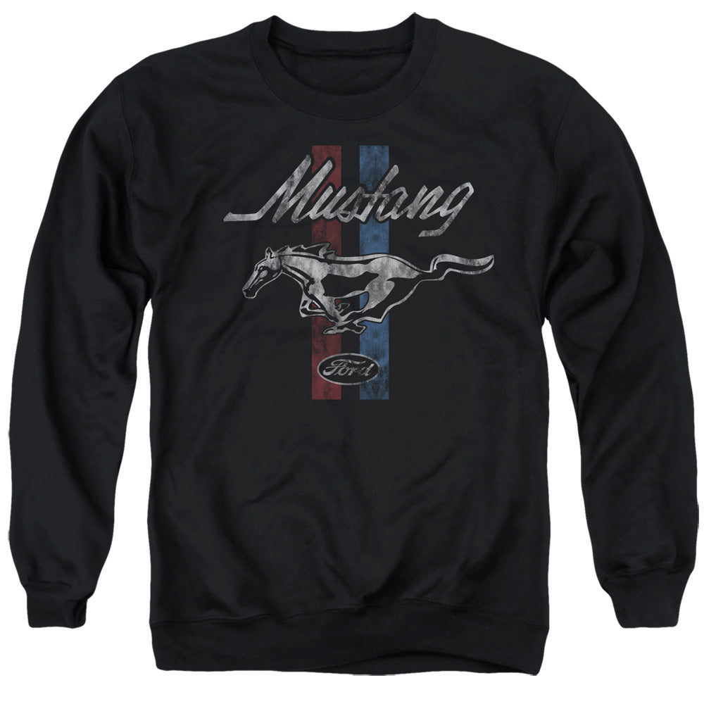 AN OFFCIALLY LICENSED FORD MUSTANG MUSTANG STRIPES ADULT UNISEX CREWNECK SWEATSHIRT BLACK