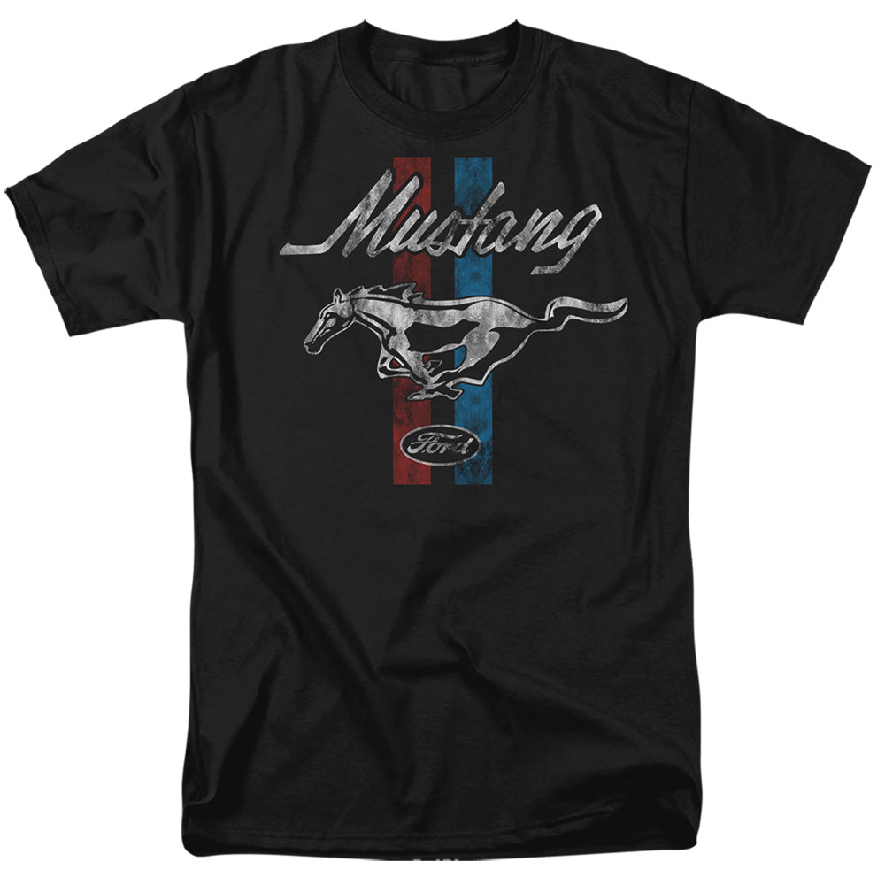 AN OFFCIALLY LICENSED FORD MUSTANG MUSTANG STRIPES MEN'S REGULAR FIT T-SHIRT BLACK