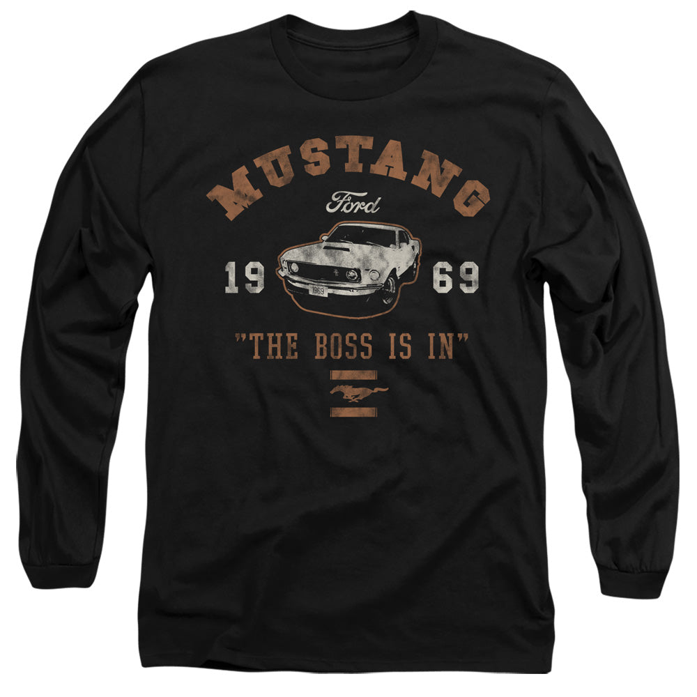 AN OFFCIALLY LICENSED FORD MUSTANG MUSTANG THE BOSS IS IN MEN'S LONG SLEEVE T-SHIRT BLACK
