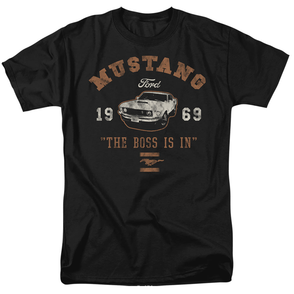 AN OFFCIALLY LICENSED FORD MUSTANG MUSTANG THE BOSS IS IN MEN'S REGULAR FIT T-SHIRT BLACK