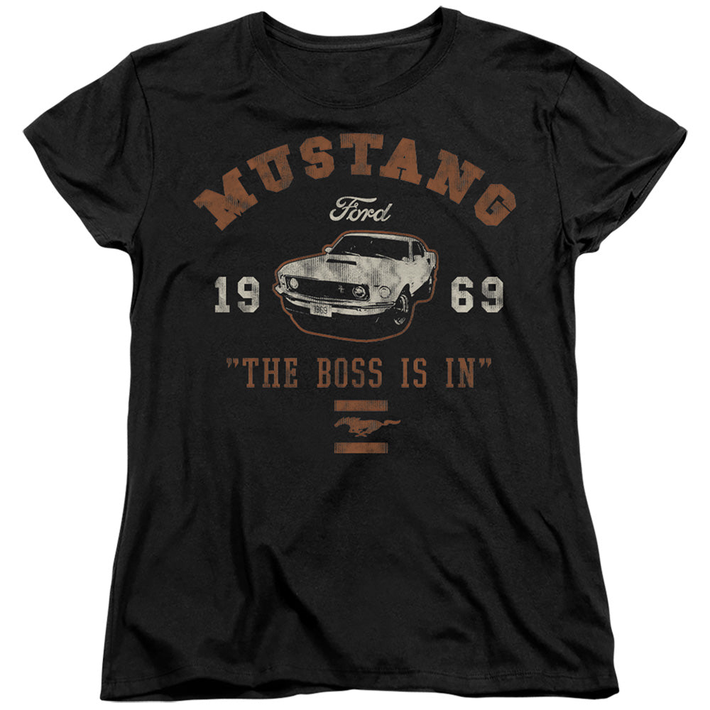 AN OFFCIALLY LICENSED FORD MUSTANG MUSTANG THE BOSS IS IN WOMEN'S REGULAR FIT T-SHIRT BLACK